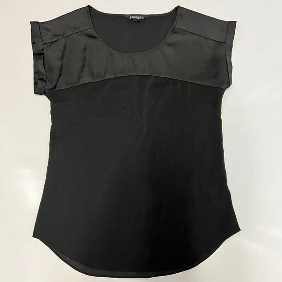 Express Sleeveless Blouse with Satin Shoulder Detail in Black - Picture 1 of 5